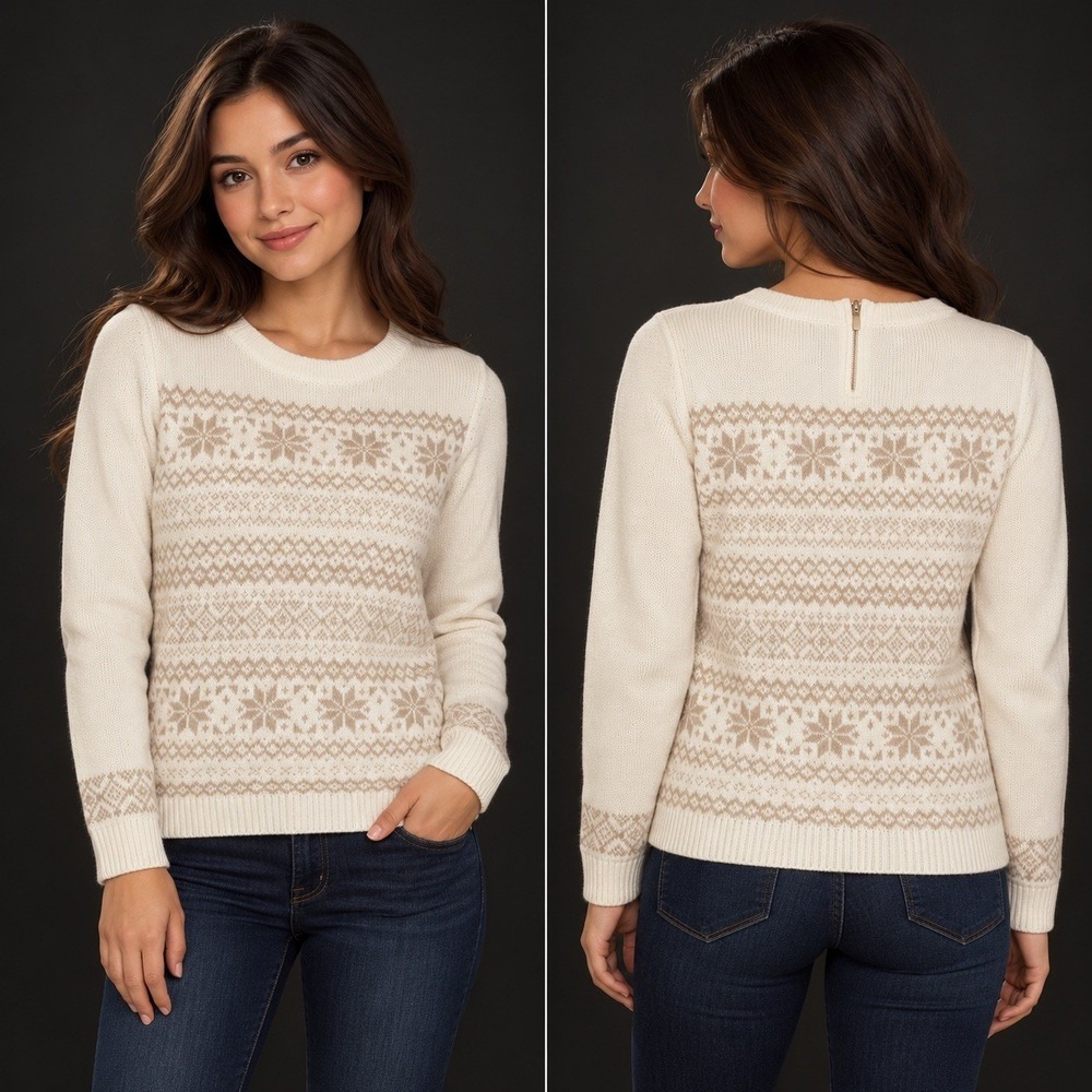 Talbots Supersoft Shimmer Fair Isle Sweater Women's Petite Small Nordic Ski Chic